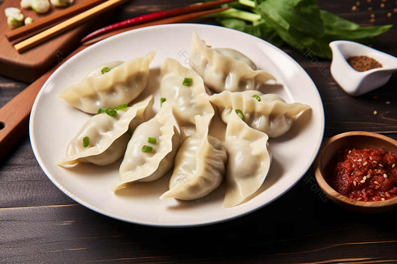 白色的陶瓷盆装着八只蒸饺放在餐桌上,高清,摄影图,摄影图片,图片大全,摄影图免费下载